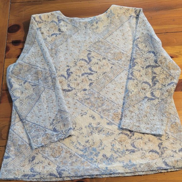 Coldwater Creek fully lined top with sheer 3/4" length sleeves blue/beige Size L - Picture 4 of 12
